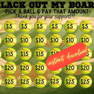 Softball calendar Fundraiser, calendar fundraiser, pick a date to donate, pay the date, softball fundraiser black out my board,