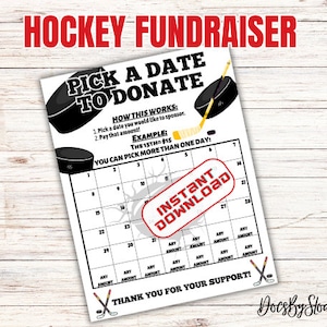 Hockey pick a date to donate, Fundraiser, pay the date calendar,  instant download, Hockey calendar fundraiser, hockey team fundraiser