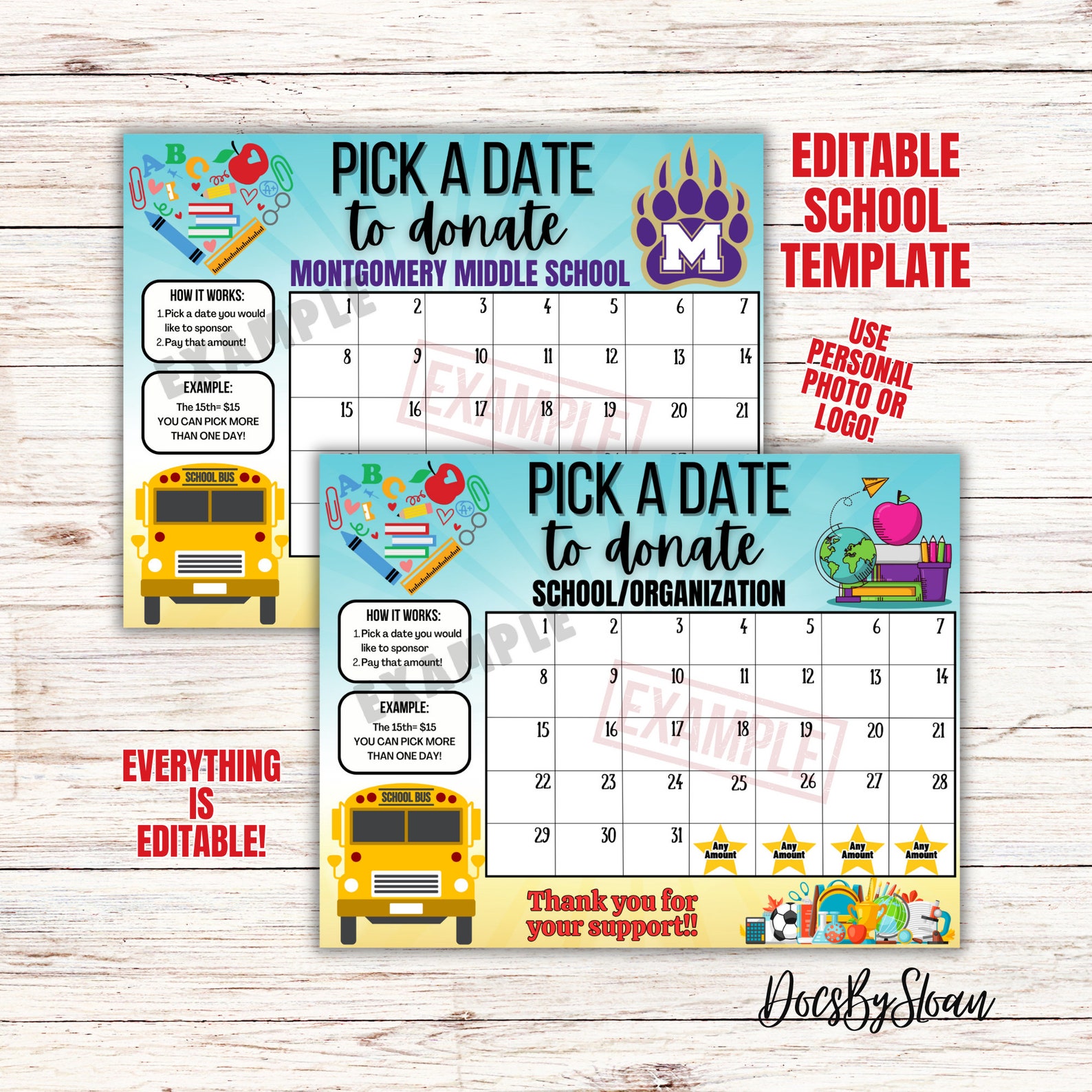 Editable School Pick a Date to Donate, Day Care, Pre School Fundraiser ...