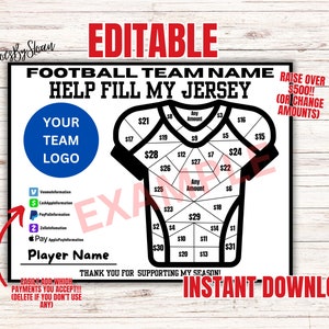 Editable football fundraiser, Fill my Jersey fundraiser, football pick a date, black out board, pick a date, color fundraiser, pay the day