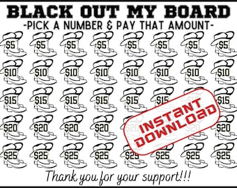 Boots and hat black out my board, pick a date to donate Fundraiser,  pay the date, sponsor my season fundraiser drill team, line dance, camp