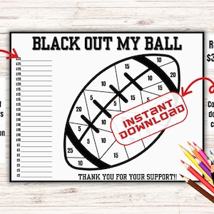 Football Black out my ball, Fill my football ball, black out board, pick date to donate, digital calendar, color fundraiser, football color