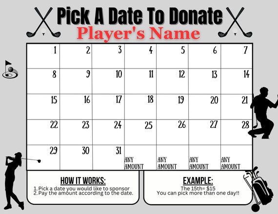EDITABLE Golf Template Pick a Date Fundraiser Calendar, Pay the Date  Digital Download, Black Out My Board, Golf Fundraiser - Etsy