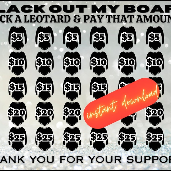 Fundraiser calendar, Dance, gymnastics, leotard fundraiser, pick a date to donate, pay the date, pay the date fundraiser black out my board,