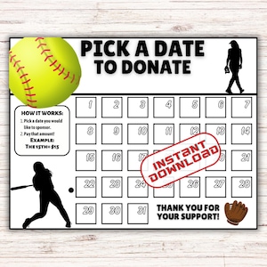 Softball scegli una data per donare, calendario raccolta fondi softball, paga la data, calendario, raccolta fondi softball