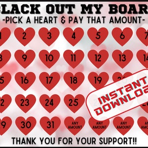 Allzweck Black out my board, wählen Sie ein Datum zu spenden, Fundraiser, zahlen Sie das Datum, Kalender, Herzen Fundraiser Kalender, Valentinstag, Februar