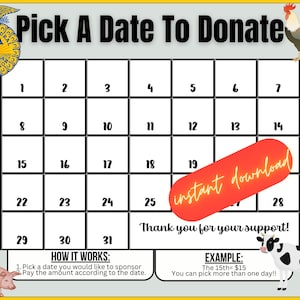 FFA pick a date to donate, INSTANT DOWNLOAD, Fundraiser, pay the date, ffa fundraiser, sponsor my season fundraiser,