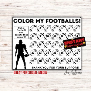 Football fundraiser, fill my football fundraiser, football pick a date, black out board, pick a date, color fundraiser,  color football