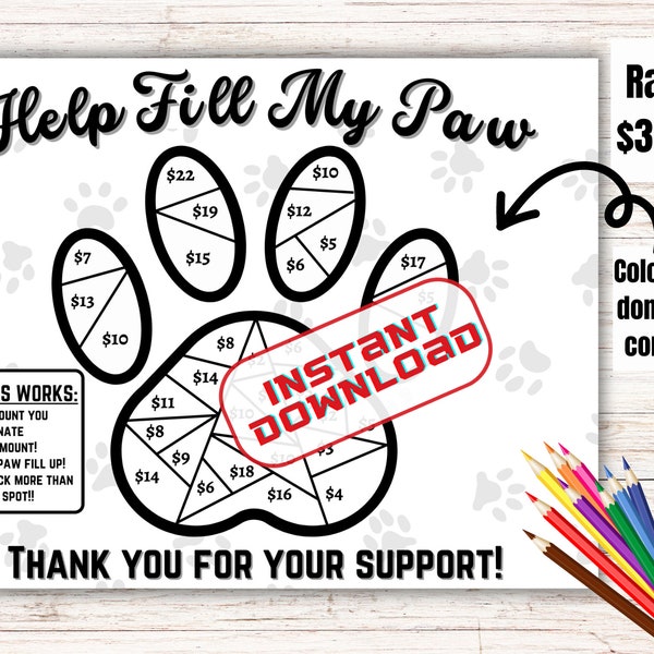 Fill my paw, black out board, pick a date to donate, digital print, calendar, color fundraiser, Paw, animal, animal shelter, dog, cat