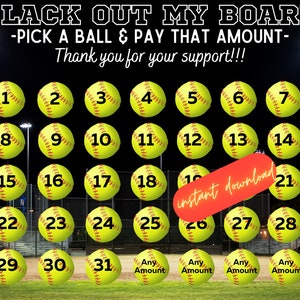 Softball pick a date to donate, INSTANT DOWNLOAD, Fundraiser, pay the date, softball fundraiser calendar, black out my board, softball, 31
