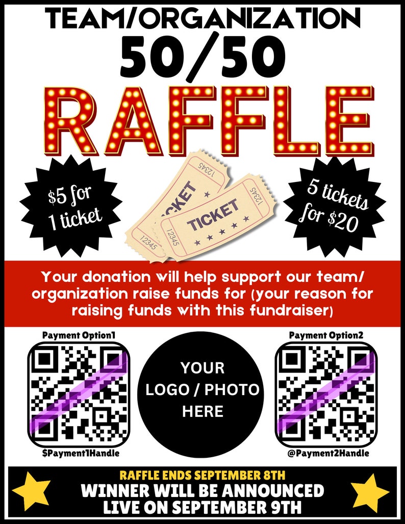 EDITABLE 50/50 Flyer Template Fundraiser, Ticket Instant Access to ...