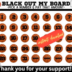 BASKETBALL pick a date to donate, INSTANT DOWNLOAD, pay the date, basketball fundraiser calendar, pick a date, black out my board
