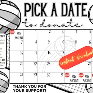 Volleyball pick a date to donate,  Fundraiser, pay the date, calendar, Volleyball fundraiser