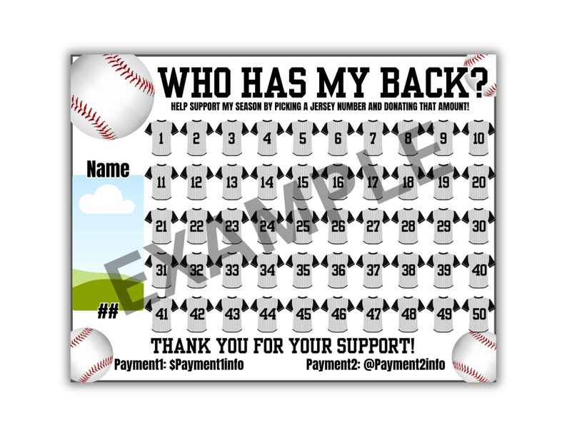 Baseball Fundraiser, Editable Fundraiser, Who Has My Back, Pick a Date ...