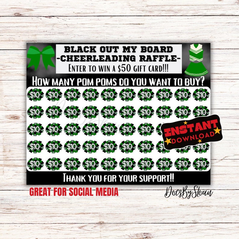 Cheering Raffles Cheer Raffle, Green Black Out My Board, Pick a Date to Donate ...