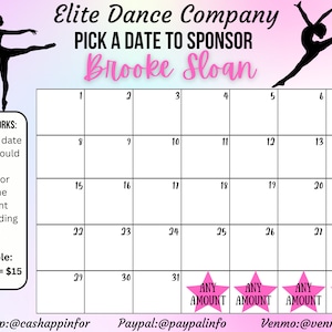 EDITABLE DANCE template pick a date to donate Fundraiser, pay the date dance fundraiser, dance competition fundraiser dance studio download