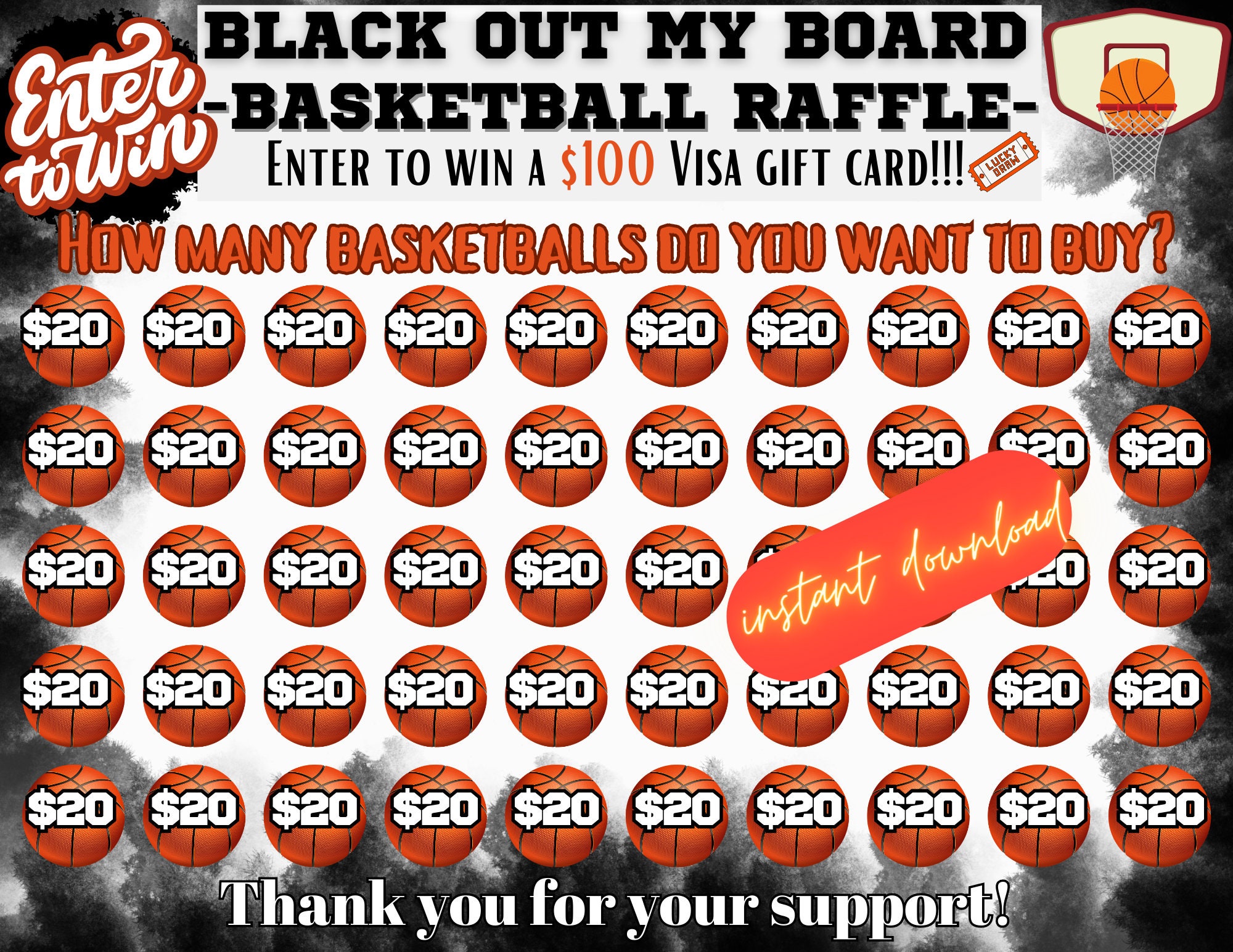 Basketball Black Out My Board, Basketball Raffle, Flyer, Fundraiser ...