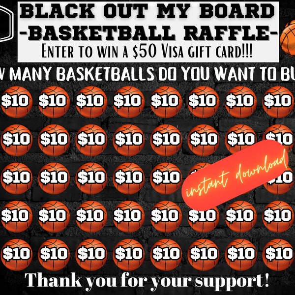Basketball Black out my board, basketball raffle, flyer, fundraiser, pick a date to donate, pay the date, basketball calendar fundraiser