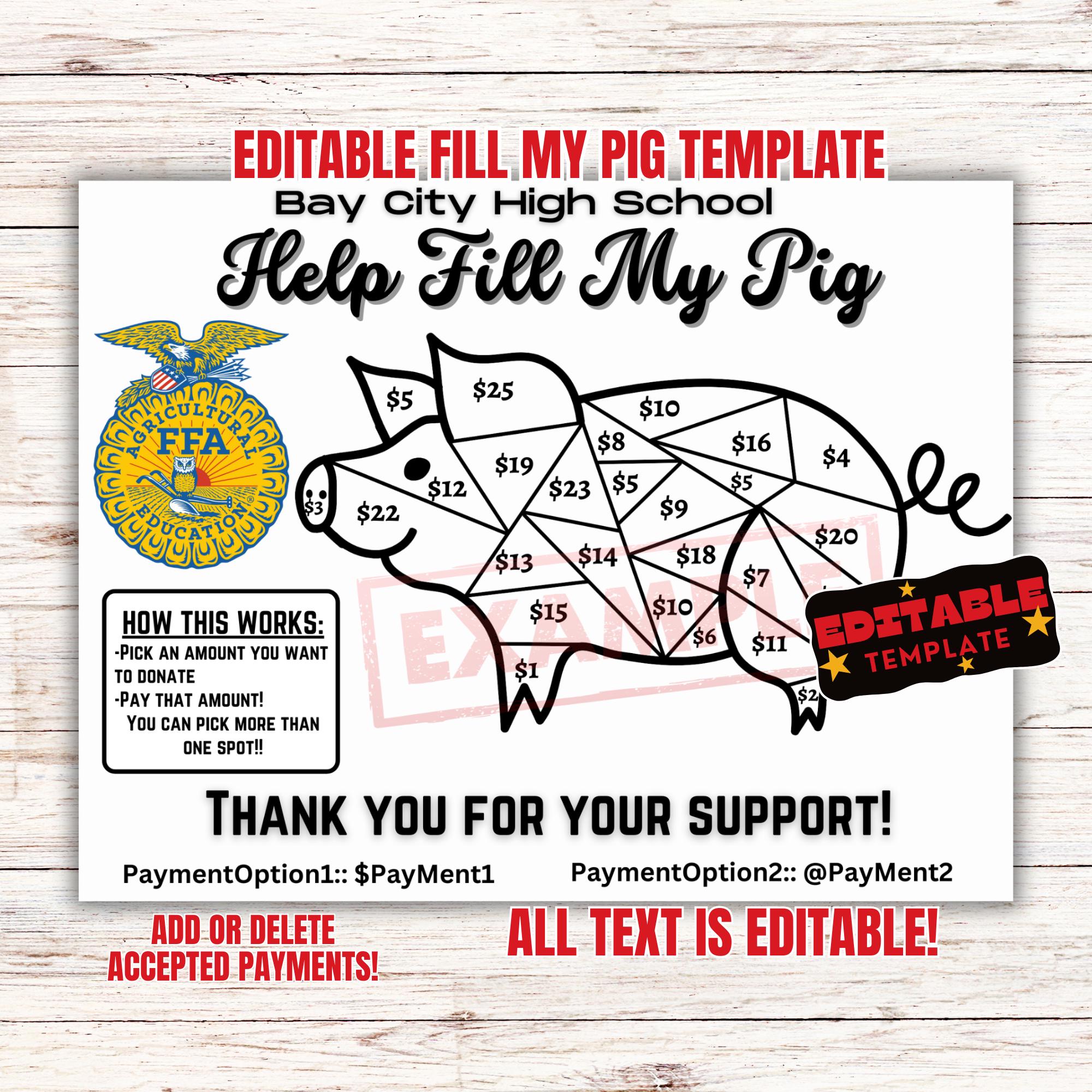 Hog Raffle Sign Editable Pig Fundraiser, Fill My Pig Fundraiser, Rodeo Pick a Date ...