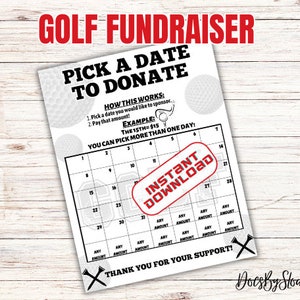 Golf pick a date to donate,  Golf team fundraiser,  Golfing fundraiser, Pay for your day calendar fundraiser, calendar, golf team