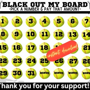 Softball pick a date to donate, INSTANT DOWNLOAD, Fundraiser, pay the date, black out my board, team fundraiser, softball calendar