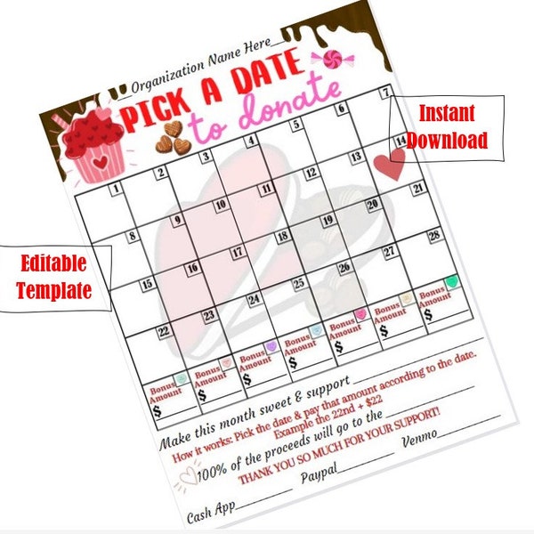 Sponsor a Day Fundraiser Calendar Template Etsy Sponsor a Day Fundraiser Calendar Template Etsy