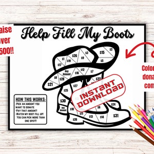 Fill my boot fundraiser, drill team fundraiser, boot pick a date, black out board, pick a date, color fundraiser, pay the day 500, Rodeo