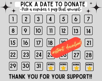 All purpose pick a date to donate,INSTANT DOWNLOAD, Fundraiser, pay the date,  calendar fundraiser, all purpose fundraiser calendar