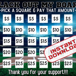 Baseball, softball Black out my board, pick a date to donate, pay the date,black out fundraiser, pick a square, baseball, softball field