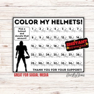 Football fundraiser, fill my football helmet fundraiser, football pick a date, black out board, pick a date, color fundraiser,  color