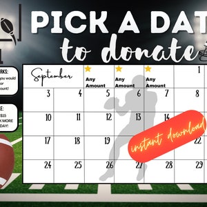 Piłka nożna wrzesień wybierz datę, aby przekazać darowiznę, zbiórka funduszy, zapłać kalendarz daty, natychmiastowe pobieranie, zbiórka funduszy na kalendarz piłkarski wrzesień