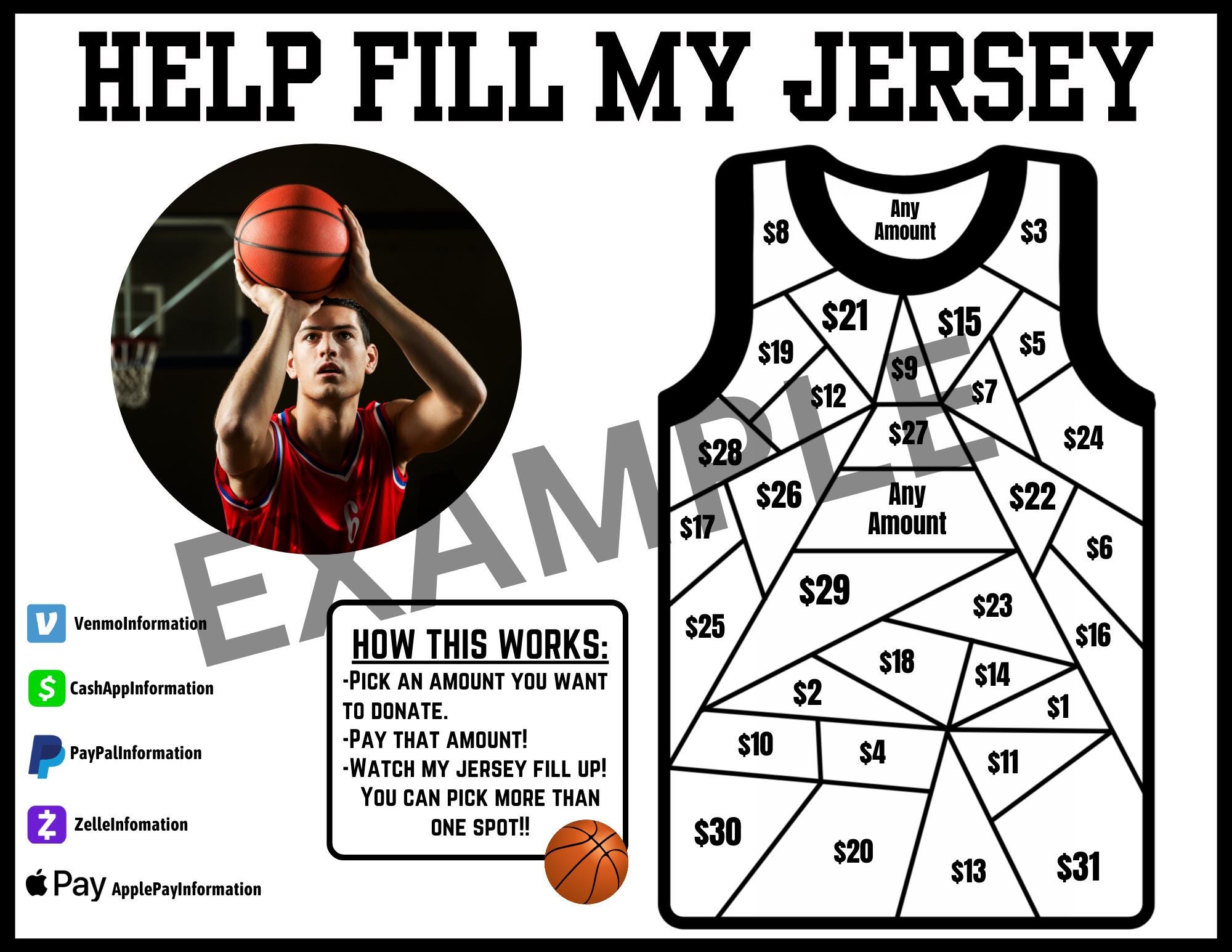 Editable Basketball Fundraiser, Fill My Jersey Fundraiser, Basketball ...