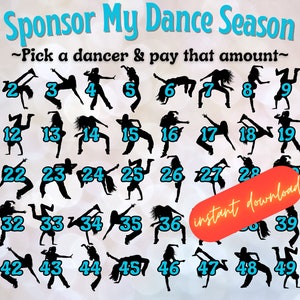 DANCE hip-hop calendar fundraiser, 50 Sponsor my season, pick a date to donate, Fundraiser, pay the date, dance fundraiser, dance sponsor