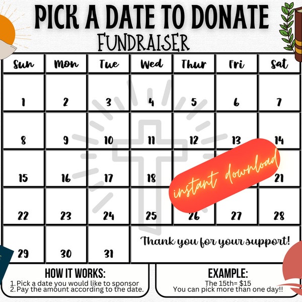 Pick a date to donate church, pay the date youth mission trip, church fundraiser, youth mission trip, calendar, sponsor a day, calendar