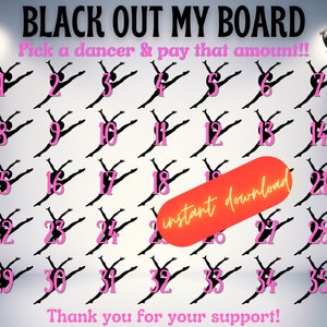 DANCE calendar fundraiser, Black out my board, pick a date to donate, Fundraiser, pay the date, dance fundraiser, dance competition sponsor