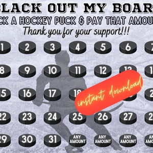 Hockey Black out my board, pick a date to donate, Fundraiser, pay the date calendar,  instant download,  Hockey calendar fundraiser