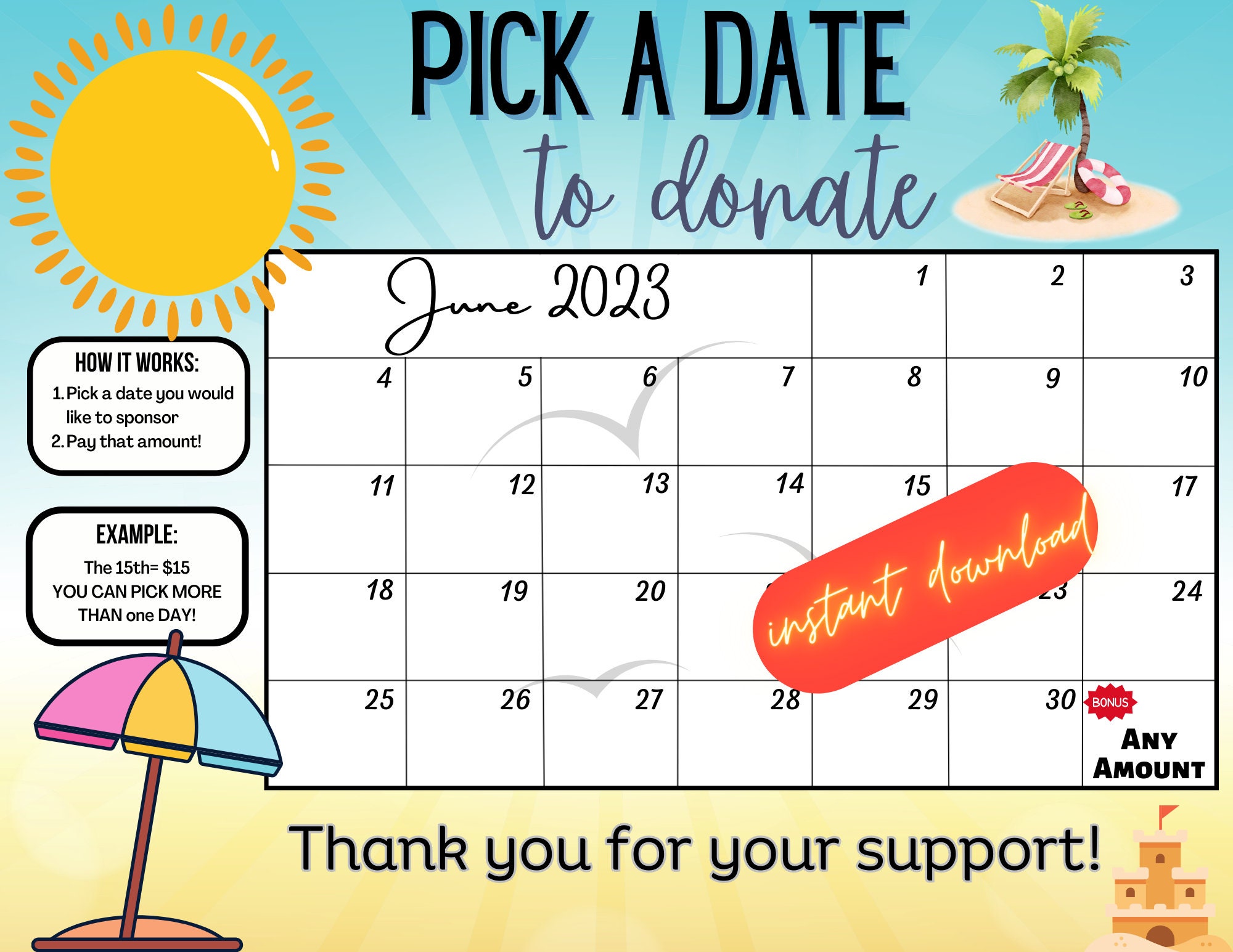 June Pick a Date to Donate All Purpose Pay the Date June - Etsy