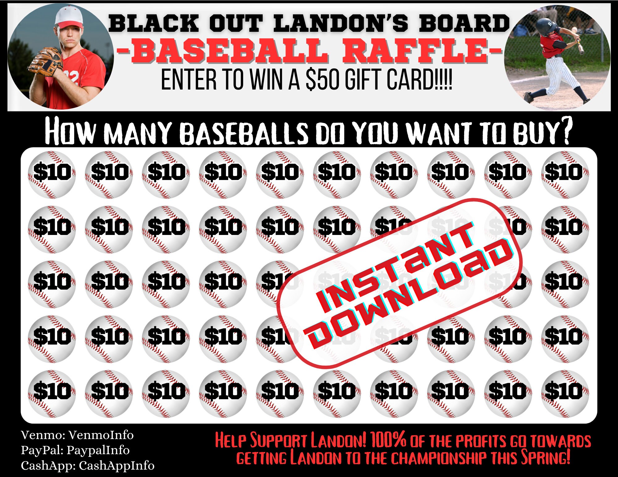 Baseball Raffle Poster EDITABLE Baseball Black Out My Board, Baseball Raffle, Flyer, Baseball ...
