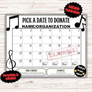 Bearbeitbare Musik Wählen Sie ein Datum zum spenden aus, Band-Spendenaktion, Chor-Spendenaktion, Schulband, Blaskapelle Bezahlen Sie für Ihren Tageskalender, Vorlage