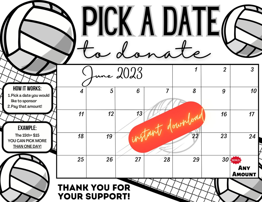 Volleyball June Pick a Date to Donate Fundraiser Pay the Etsy