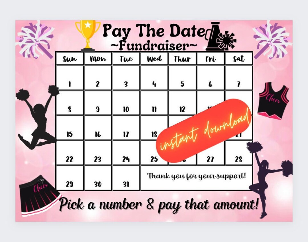 CHEER Pick A Date To Donate Calendar INSTANT DOWNLOAD Fundraiser
