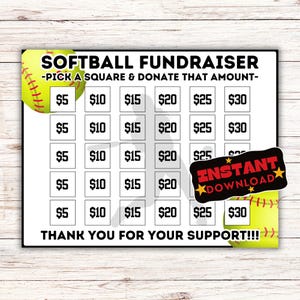 Softball fundraiser, Clear my board, black out my board, pick a date to donate Fundraiser, sponsor my season calendar, Softball