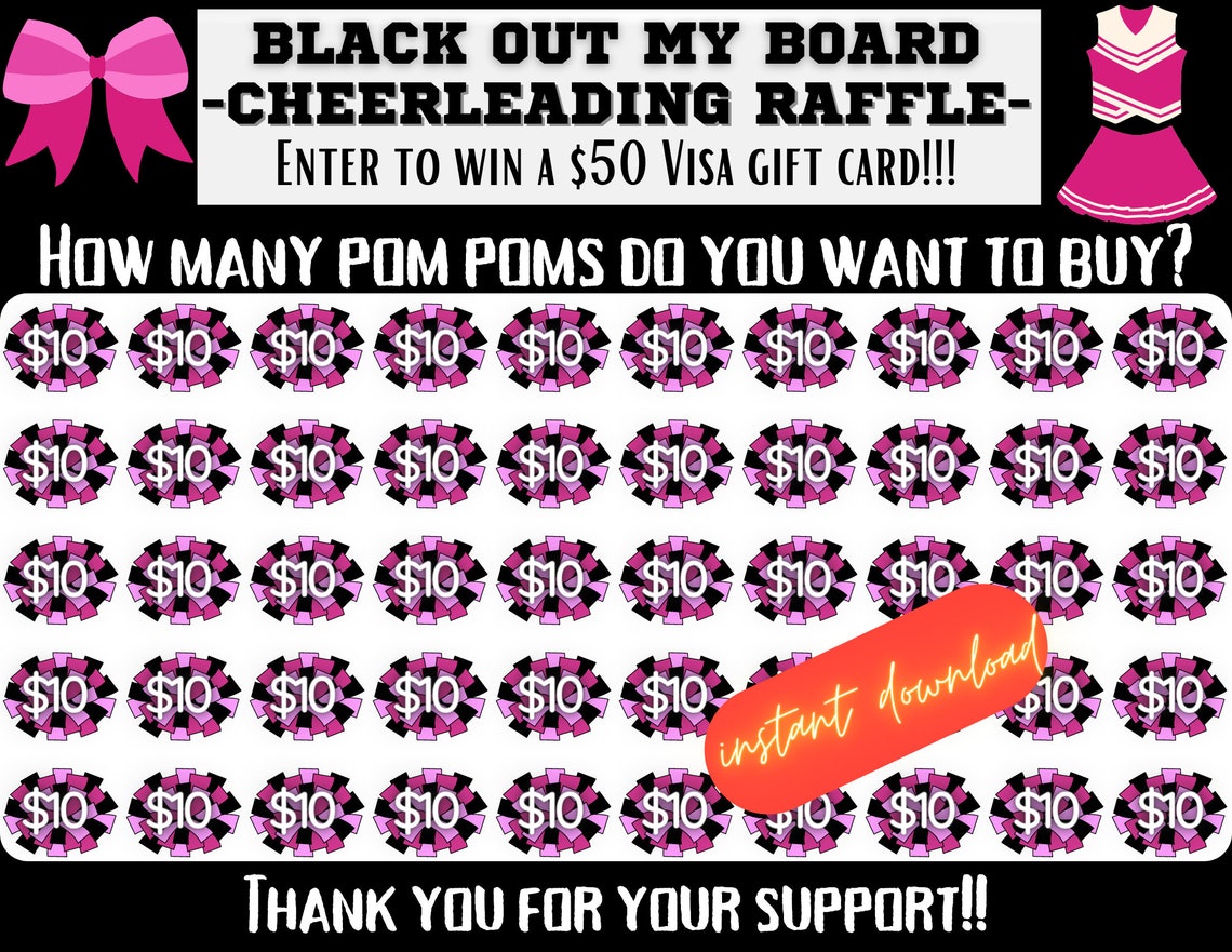 Cheer Raffle, Pink Black Out My Board, Pick a Date to Donate Fundraiser ...