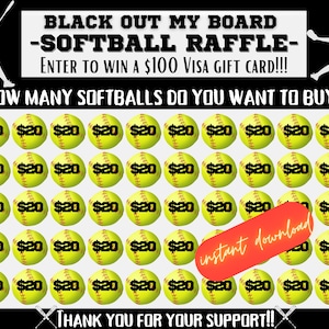 Softball Black out my board, softball raffle, flyer, softballfundraiser, pick a date to donate, pay the date, softball calendar fundraiser