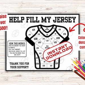 Fill my Jersey fundraiser, football fundraiser, football pick a date, black out board, pick a date, color fundraiser, pay the day 500