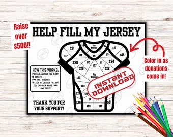 Fill my Jersey fundraiser, football fundraiser, football pick a date, black out board, pick a date, color fundraiser, pay the day 500