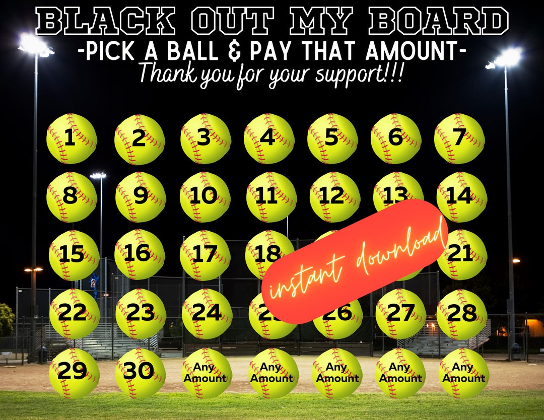 Softball Pick a Date to Donate, INSTANT DOWNLOAD, Fundraiser, Pay the