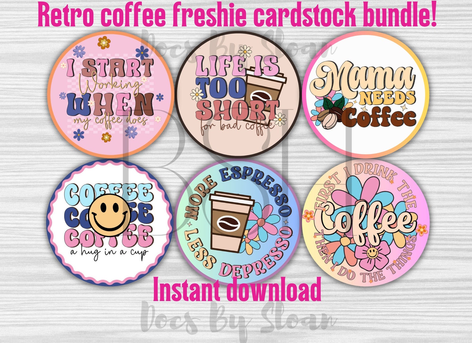 Retro Coffee Cardstock Bundle, Printable, Cardstock for Freshies
