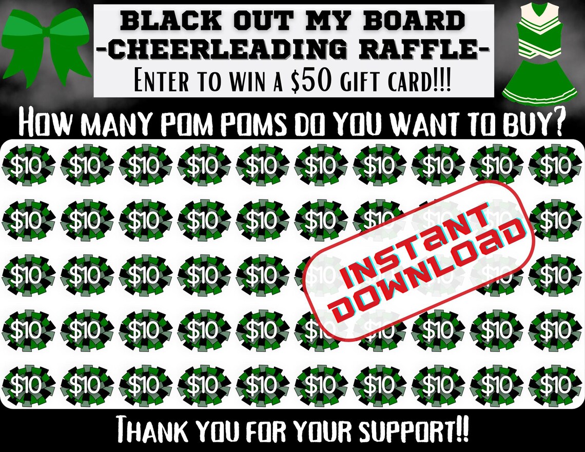 Cheer Raffle, Green Black Out My Board, Pick a Date to Donate ...