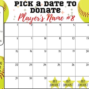 EDITABLE SOFTBALL Template, Pick a Date to Donate, Fundraiser Calendar ...